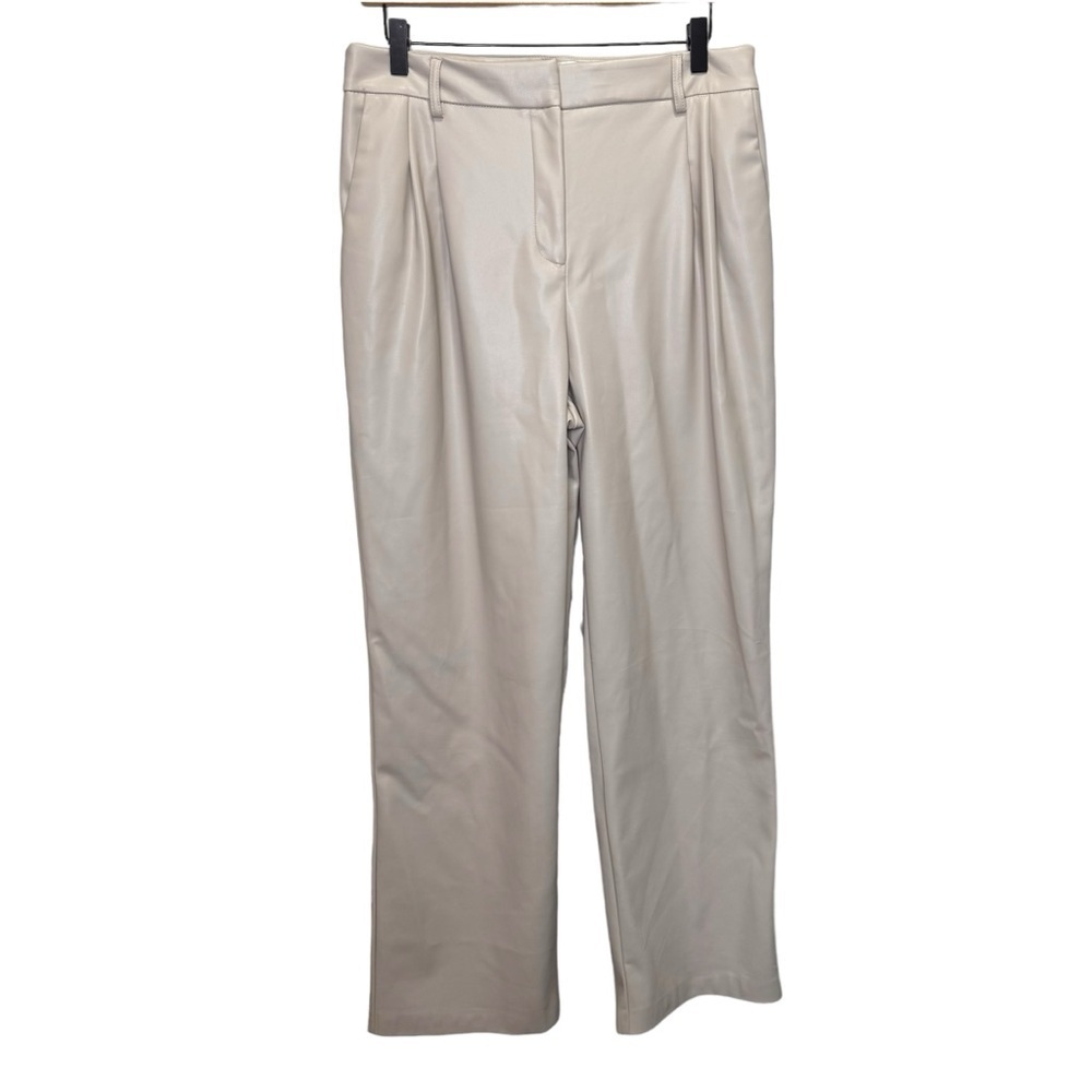 House of Harlow 1960 Vegan Leather Cream Straight Leg Pants Size 10 Neutral